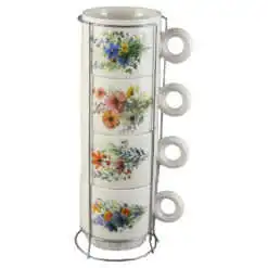 Set 4 cesti din ceramica cu suport metalic