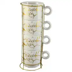 Set 4 cesti din ceramica cu suport metalic "Sweet Life"