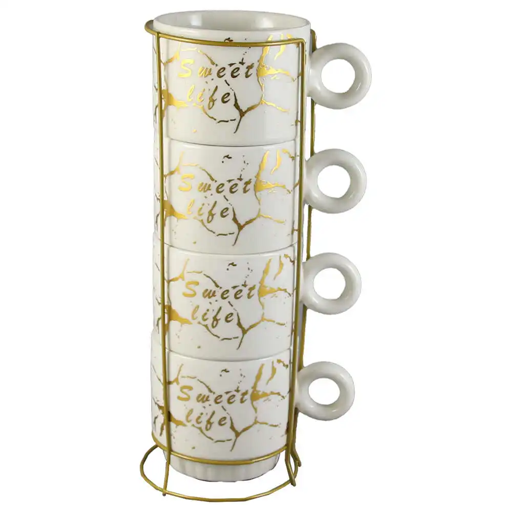 Set 4 cesti din ceramica cu suport metalic "Sweet Life" Set 4 cesti din ceramica cu suport metalic "Sweet Life"