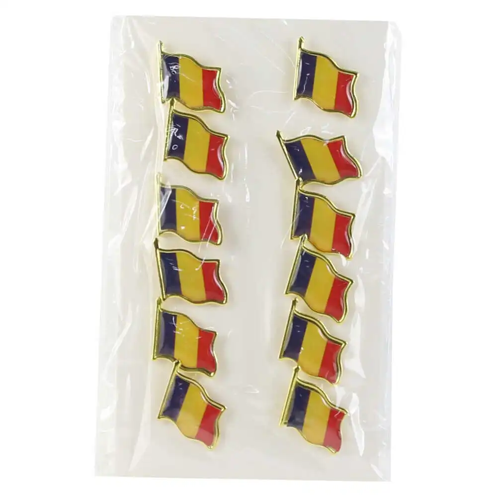 Set 12 insigne metalice cu steagul Romaniei 2 cm Set 12 insigne metalice cu steagul Romaniei 2 cm