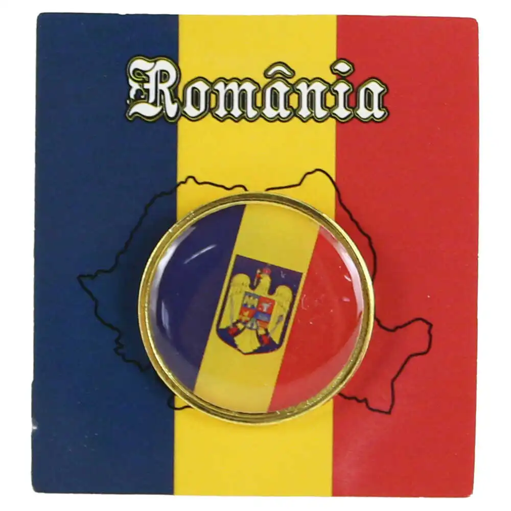 Insigna rotunda tricolor cu stema Romaniei 2.5 CM Insigna rotunda tricolor cu stema Romaniei 2.5 CM