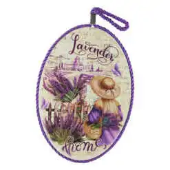 Decor de perete oval din ceramica "Lavender Home" 13 x 19 cm Fata cu lavanda