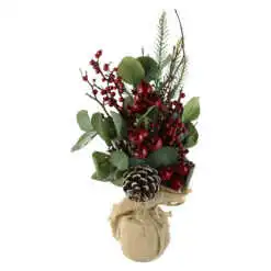 Pom de Craciun cu bobite rosii si con de brad 40 CM