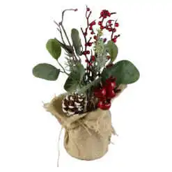 Pom de Craciun cu bobite rosii si con de brad 28 CM