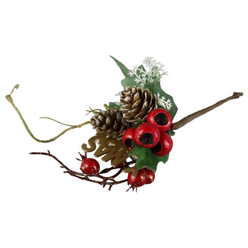 Pick creanga cu bobite rosii Xmas 22 CM