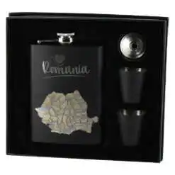 Set cadou "Romania" Plosca cu palnie si 2 pahare