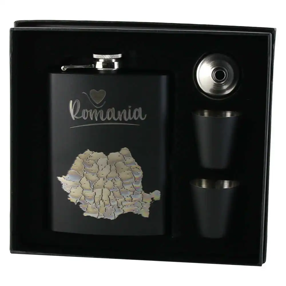 Set cadou "Romania" Plosca cu palnie si 2 pahare