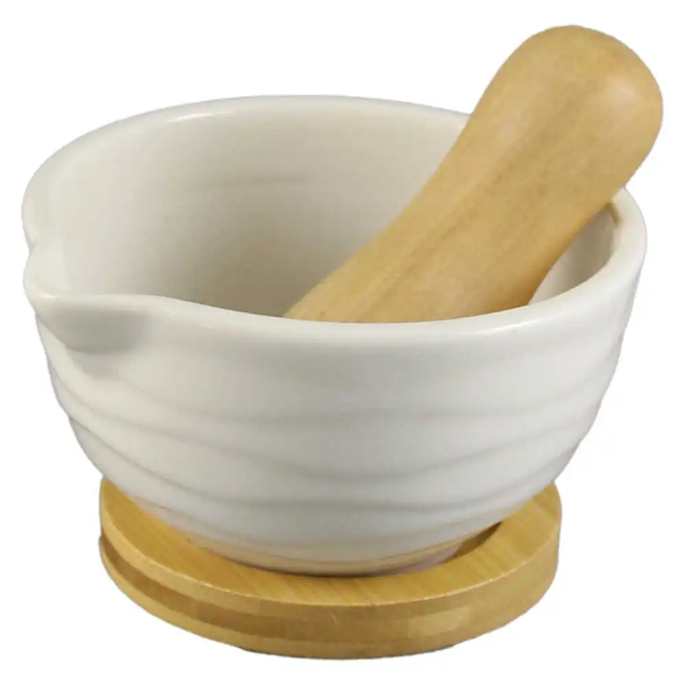 Mojar din ceramica cu suport si pistil bambus Mojar din ceramica cu suport si pistil bambus