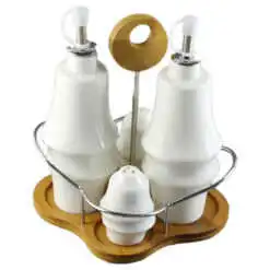 Oliviera 4 piese din ceramica cu suport din bambus