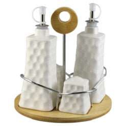 Oliviera 4 piese din ceramica cu suport din bambus
