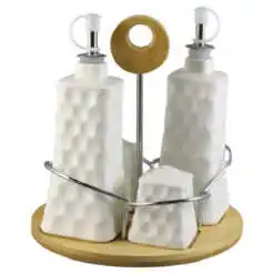 Oliviera 4 piese din ceramica cu suport din bambus