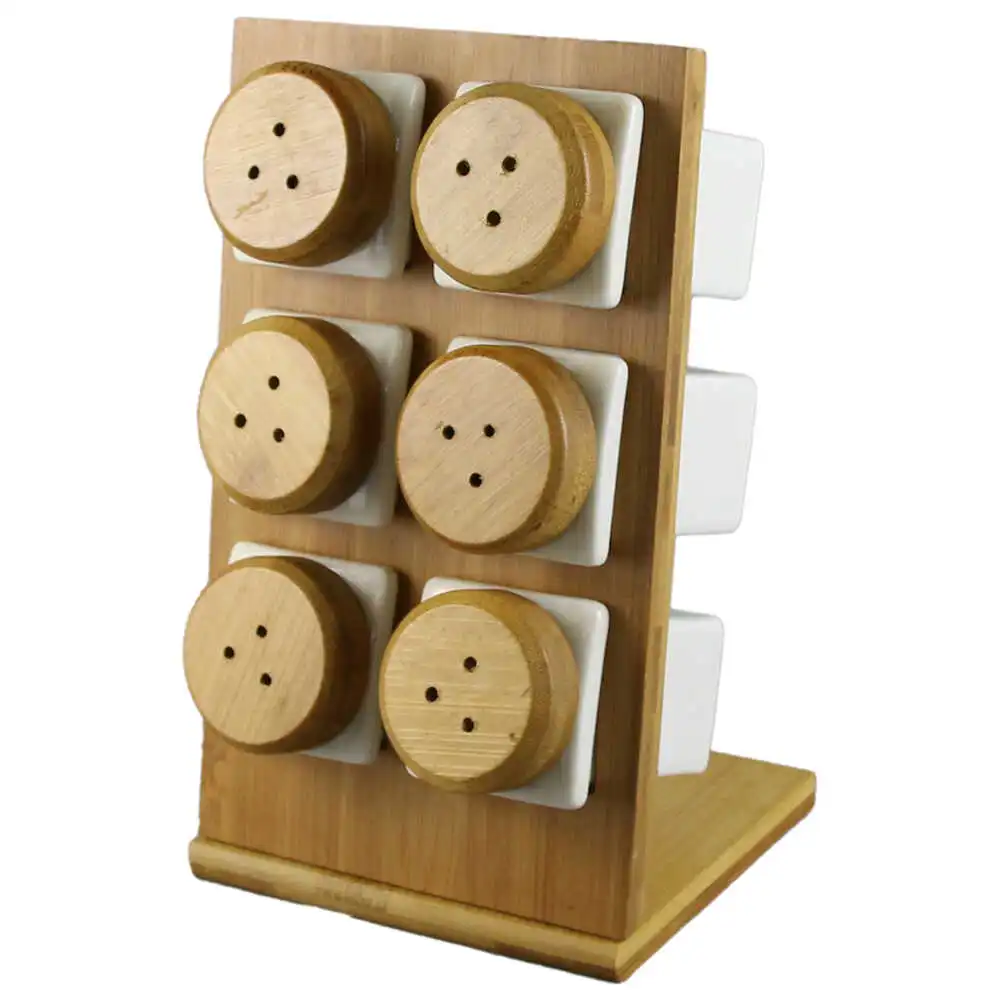 Set 6 recipiente condimente din ceramica cu suport bambus