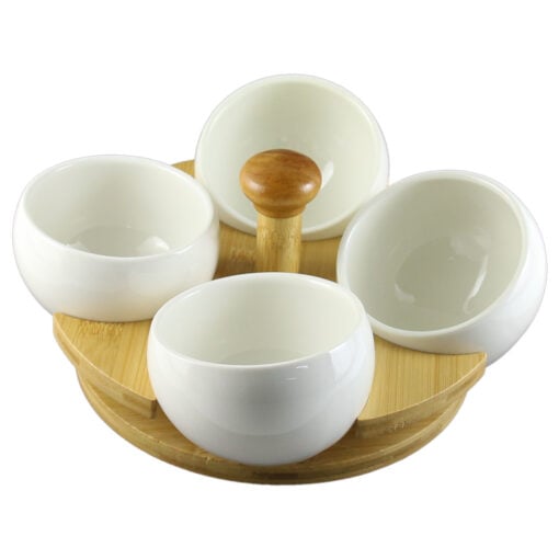 Set 4 boluri din ceramica cu suport din bambus 24x13 CM