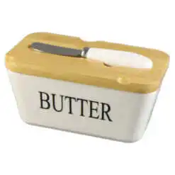 Untiera din ceramica cu cutit si capac din bambus