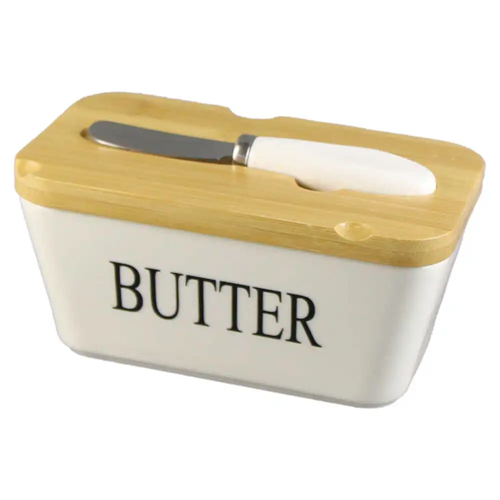 Untiera din ceramica cu cutit si capac din bambus