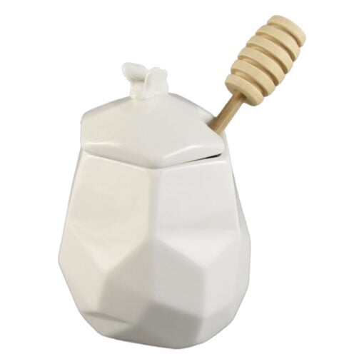 Recipient miere din ceramica cu capac si lingurita bambus
