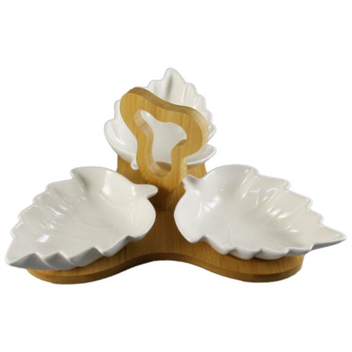 Set 3 boluri din ceramica cu suport din bambus 26x26 CM