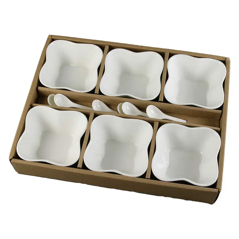 Set 6 boluri din portelan cu lingurite 9 CM Set 6 boluri din portelan cu lingurite 9 CM