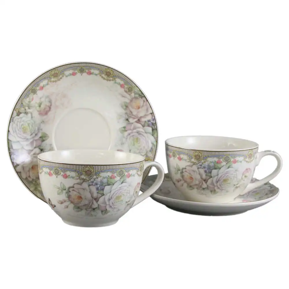 Set 2 cesti din ceramica cu farfurii Set 2 cesti din ceramica cu farfurii