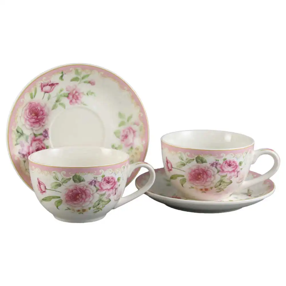 Set 2 cesti din ceramica cu farfurii Set 2 cesti din ceramica cu farfurii