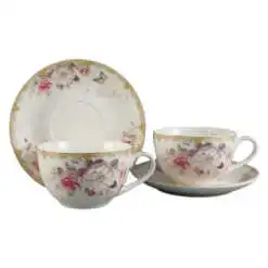 Set 2 cesti din ceramica cu farfurii "Flower"