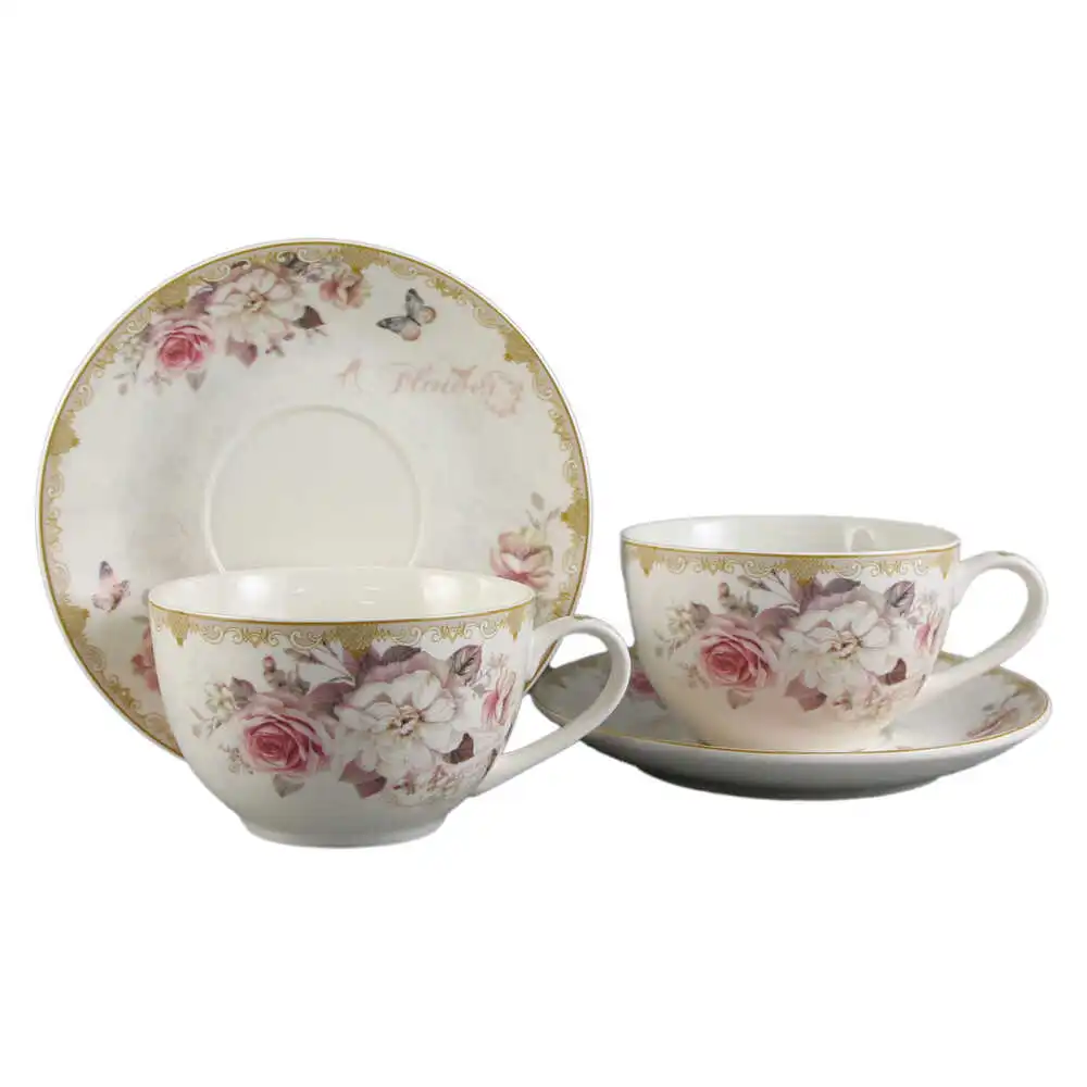 Set 2 cesti din ceramica cu farfurii "Flower"