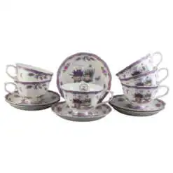 Set 6 cesti din ceramica cu farfurii "Lavender Tea"