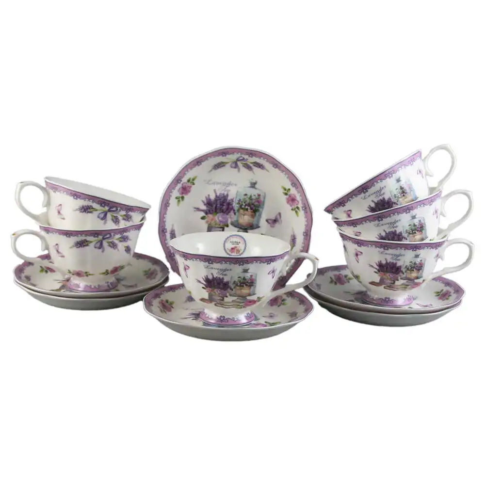 Set 6 cesti din ceramica cu farfurii "Lavender Tea" Set 6 cesti din ceramica cu farfurii "Lavender Tea"