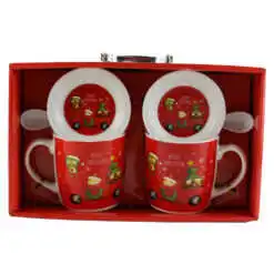 Set 2 cani de Craciun cu farfurii si lingurite