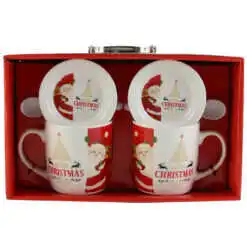 Set 2 cani de Craciun cu farfurii si lingurite