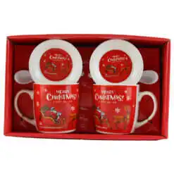 Set 2 cani de Craciun cu farfurii si lingurite