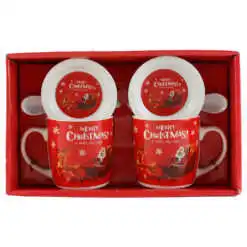 Set 2 cani de Craciun cu farfurii si lingurite