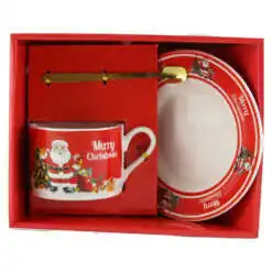 Ceasca si farfurioara Craciun cu lingurita metalica "Merry Christmas"