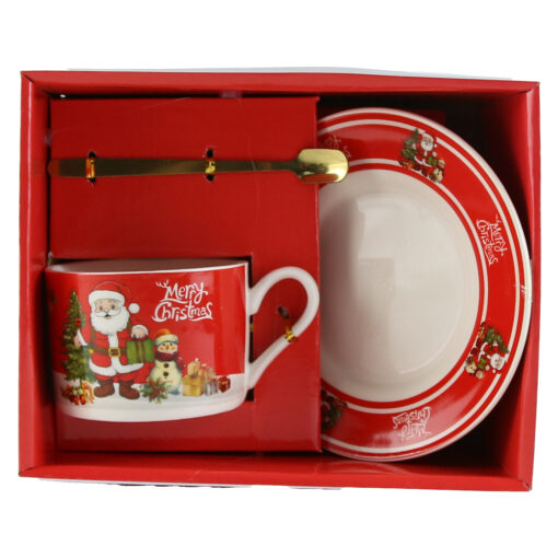Ceasca si farfurioara Craciun cu lingurita metalica "Merry Christmas"