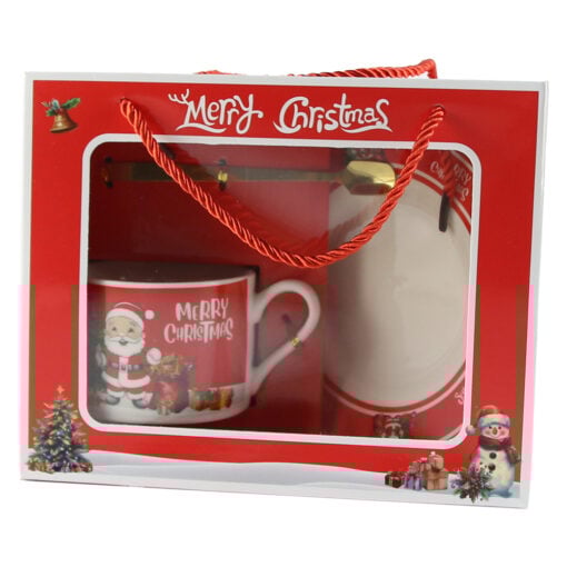 Ceasca si farfurioara Craciun cu lingurita metalica "Merry Christmas"