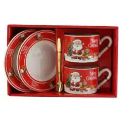 Set 2 cesti de Craciun cu farfurii si lingurite