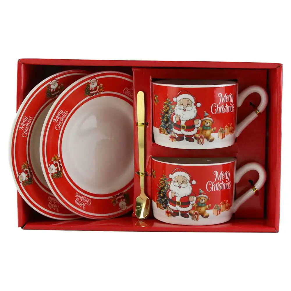 Set 2 cesti de Craciun cu farfurii si lingurite
