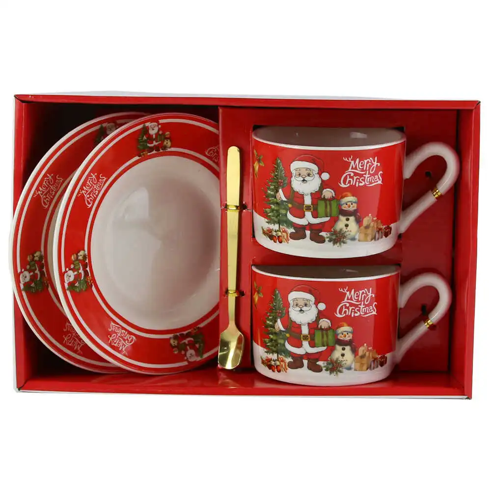 Set 2 cesti de Craciun cu farfurii si lingurite