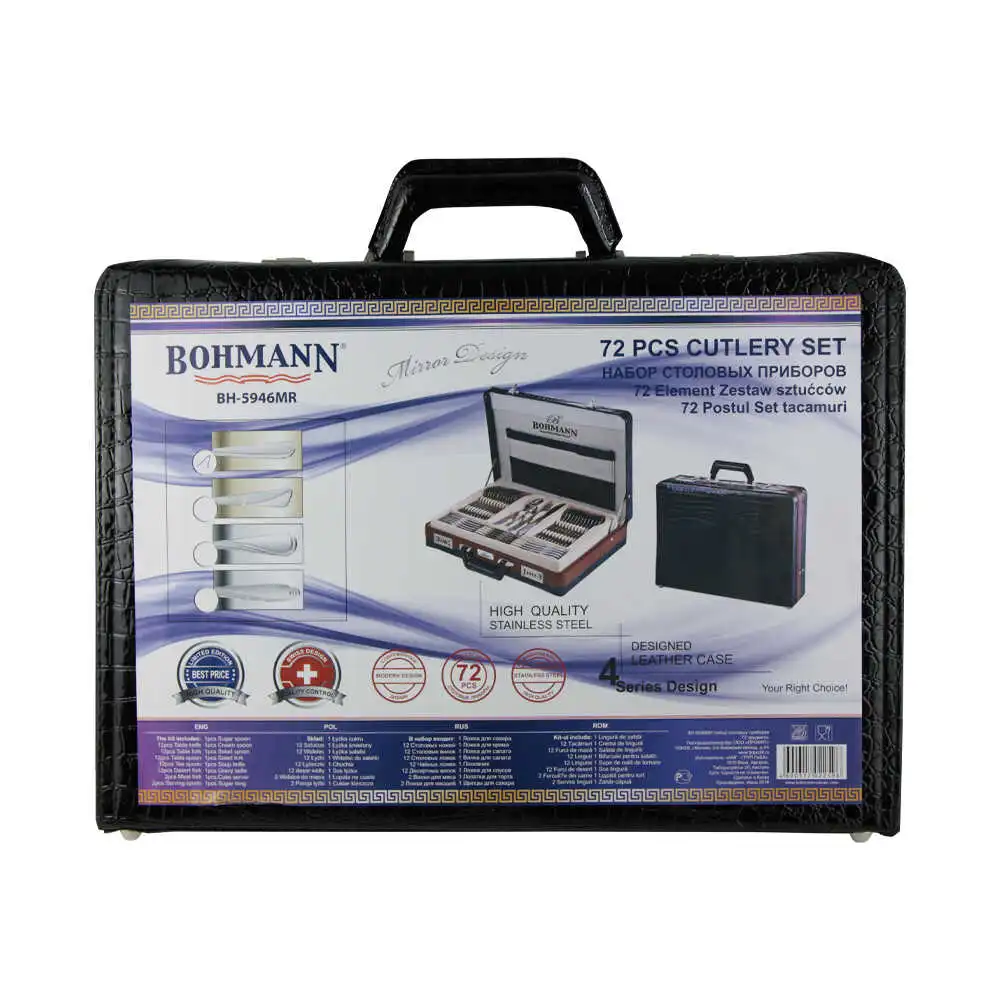 Set tacamuri 72 piese din inox cu diplomat negru Bohmann Set tacamuri 72 piese din inox cu diplomat negru Bohmann