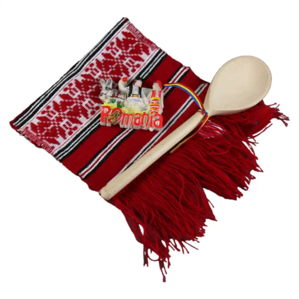 Set cadou prosop cu lingurita lemn si magnet frigider