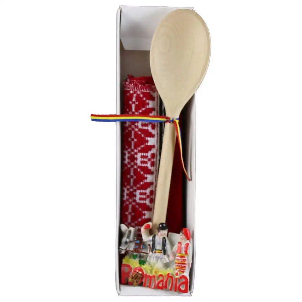 Set cadou prosop cu lingurita lemn si magnet frigider