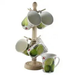 Set 6 cani cu suport din lemn