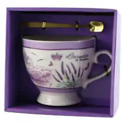 Cana cu picior si lingurita metalica "Lavender de Provence"