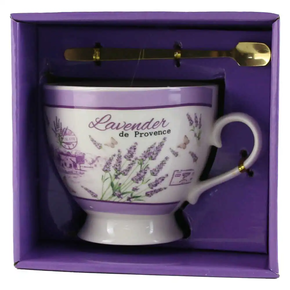 Cana cu picior si lingurita metalica "Lavender de Provence"