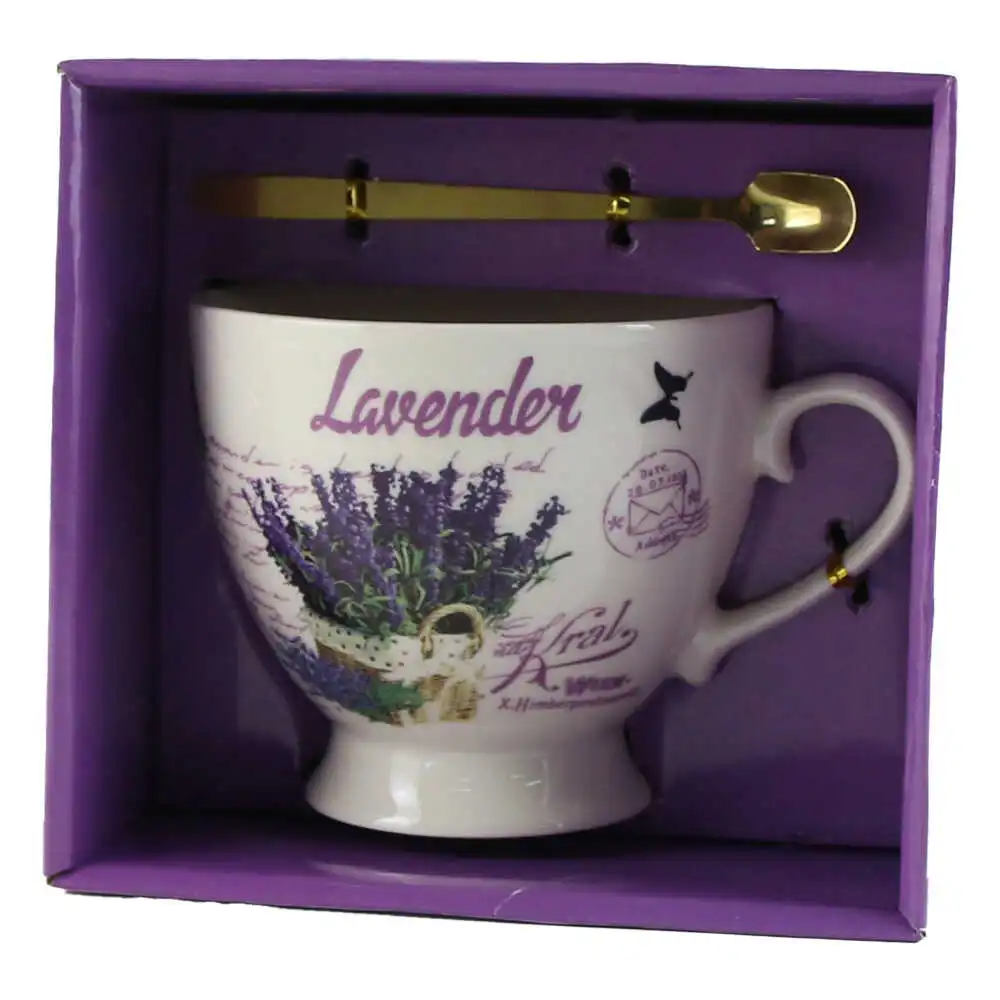 Cana cu picior si lingurita metalica "Lavender" Cana cu picior si lingurita metalica "Lavender"