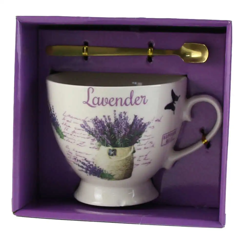 Cana cu picior si lingurita metalica "Lavender" Cana cu picior si lingurita metalica "Lavender"