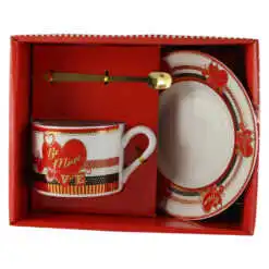 Cana din ceramica cu farfurie si lingurita metalica "Happy Valentines Day"