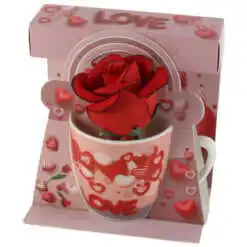 Cana ceramica cu trandafir artificial "Love"