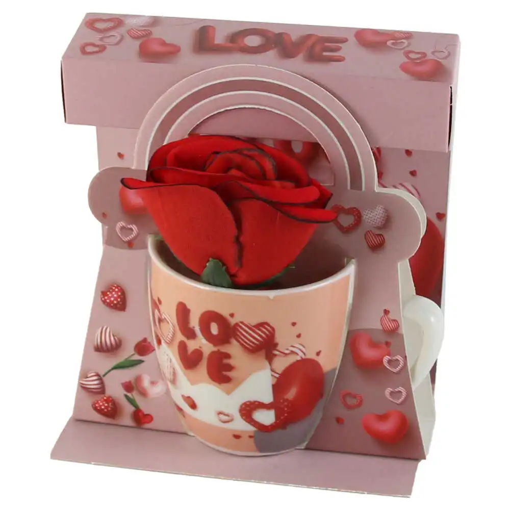 Cana ceramica cu trandafir artificial "Love"