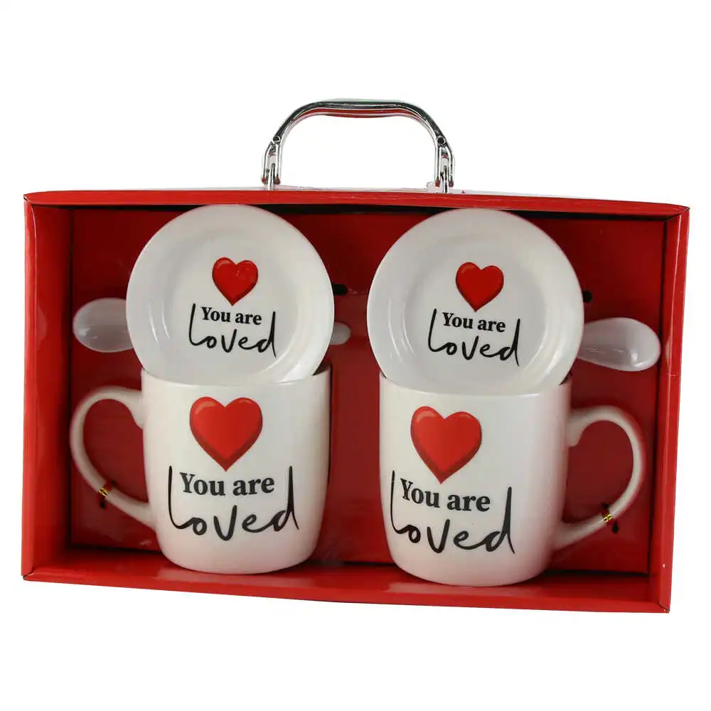 Set 2 cani cu farfurii si lingurite din ceramica